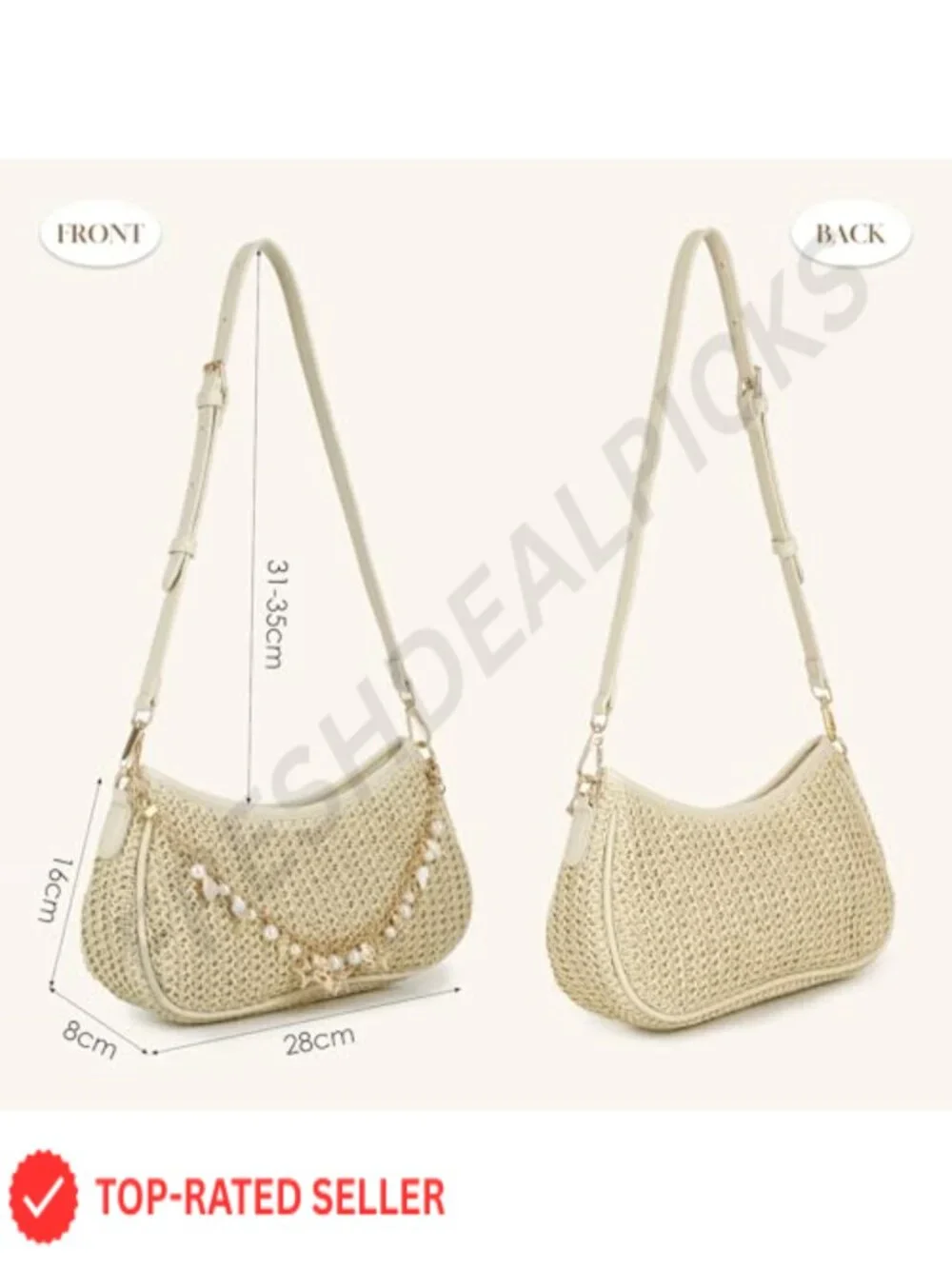 Woven Straw Hobo Shoulder Bag with Beach Charm Chain